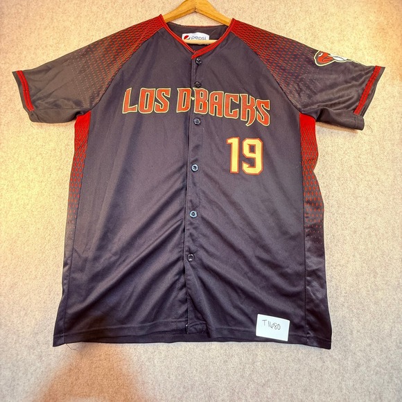 Pepsi Arizona Diamondbacks Los D-Backs #19 Baseball Jersey Black Red Mens XL